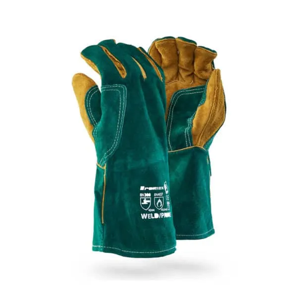 WELD PRIME Dromex Green Lined Leather Welding Gloves WELD/PRIME - Image 1